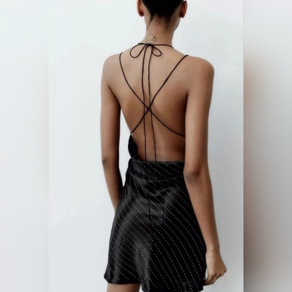 Zara Mini Waterfall Open Back Cocktail Party Dress Black Crystal size M - Picture 6 of 16